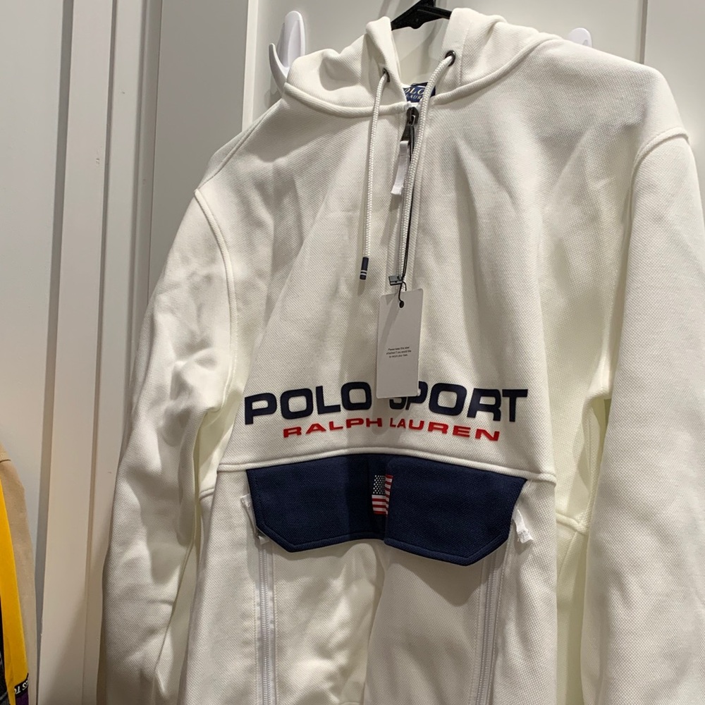 Ralph Lauren White Hoodie with Navy Accent
